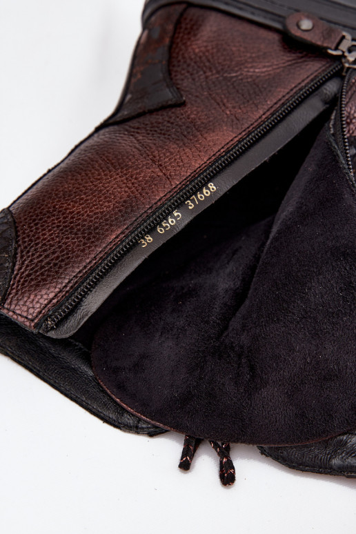 Piel Botas con una plataforma calentamiento Tiene queciejka 06565-02 marrón-color dorado