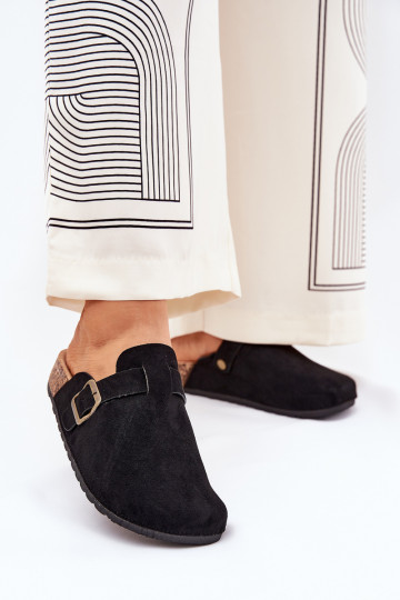 Zapatillas de mujer tipo zueco con plataforma y hebillas color negro Selio 2