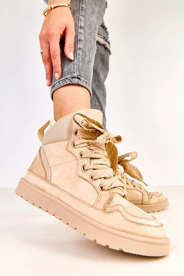 Zapatillas deportivas altas color arena con cordones gruesos Klevis