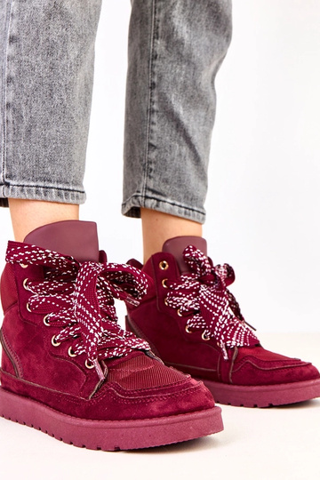 Zapatillas deportivas altas color cereza con cordones gruesos Klevis