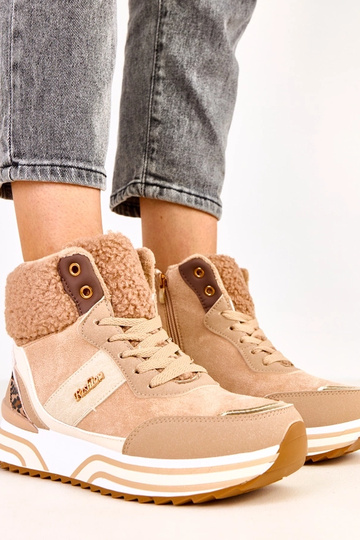 Zapatillas deportivas altas y cálidas color arena oscuro con piel Mirasen