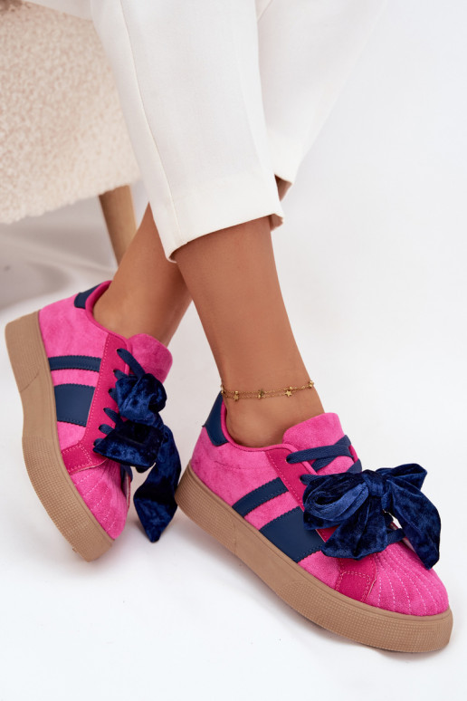 Zapatos deportivos para mujer con lazo de terciopelo, color rosa, Ashlyn