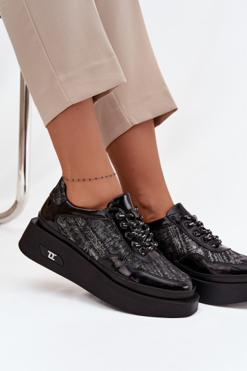 Piel Zapatos con cordones Femenino con una plataforma Artiker 57C2043 Negro y-color plata