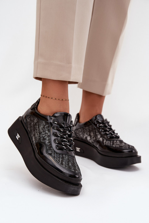 Piel Zapatos con cordones Femenino con una plataforma Artiker 57C2043 Negro y-color plata