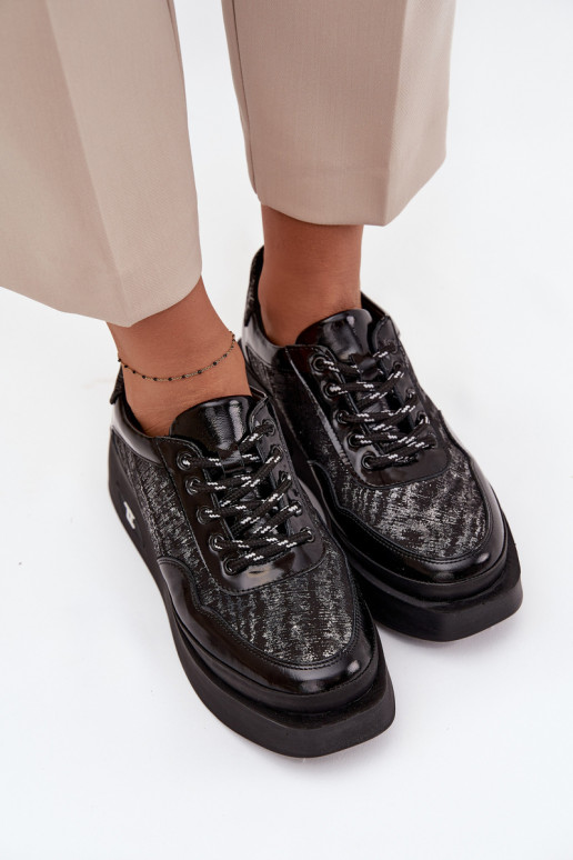 Piel Zapatos con cordones Femenino con una plataforma Artiker 57C2043 Negro y-color plata