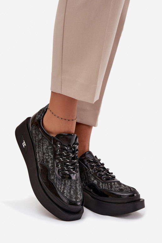 Piel Zapatos con cordones Femenino con una plataforma Artiker 57C2043 Negro y-color plata