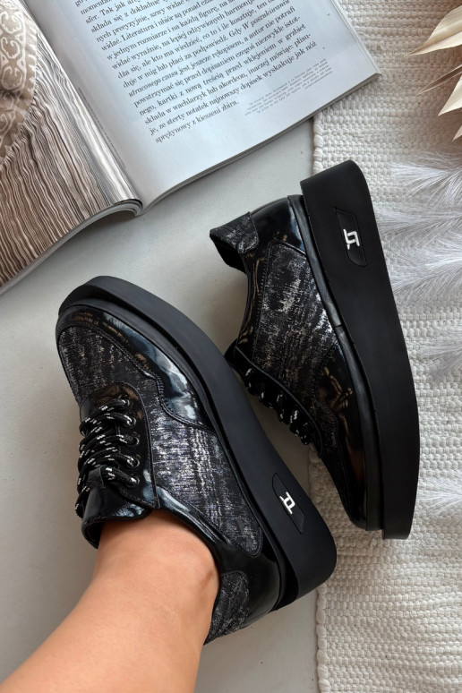 Piel Zapatos con cordones Femenino con una plataforma Artiker 57C2043 Negro y-color plata