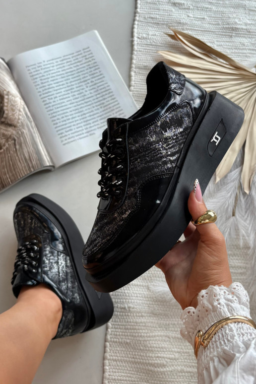 Piel Zapatos con cordones Femenino con una plataforma Artiker 57C2043 Negro y-color plata