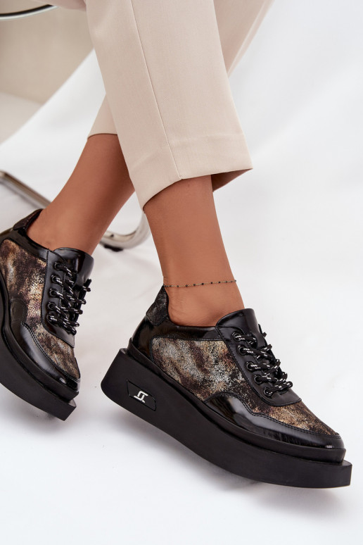 Piel Zapatos con cordones Femenino con una plataforma Artiker 57C2042 Negro y-color dorado