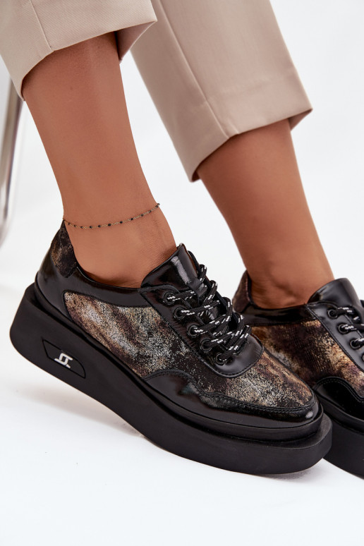 Piel Zapatos con cordones Femenino con una plataforma Artiker 57C2042 Negro y-color dorado