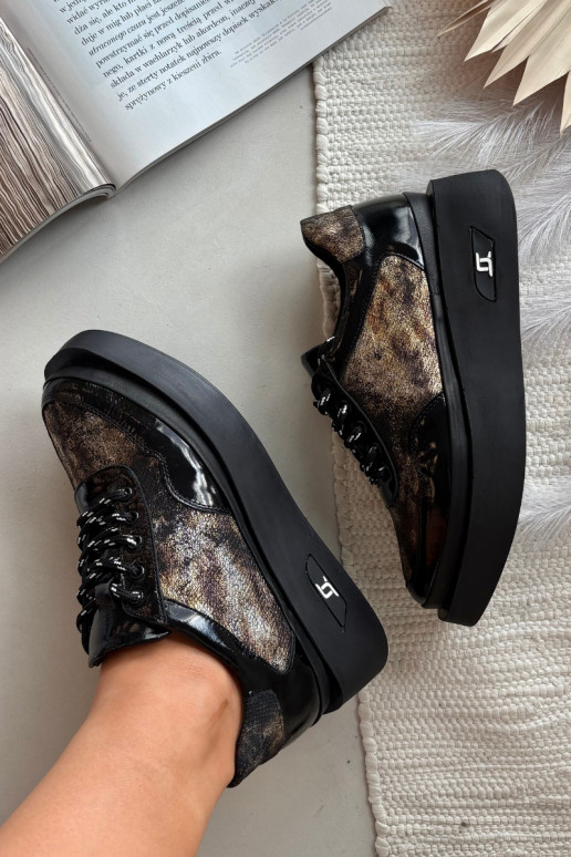 Piel Zapatos con cordones Femenino con una plataforma Artiker 57C2042 Negro y-color dorado