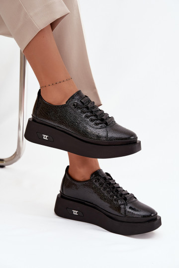 Botines de piel auténtica lacada Femenino con una plataforma Artiker 57C2041 de color negro