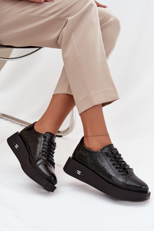 Botines de piel auténtica lacada Femenino con una plataforma Artiker 57C2041 de color negro