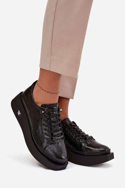 Botines de piel auténtica lacada Femenino con una plataforma Artiker 57C2041 de color negro