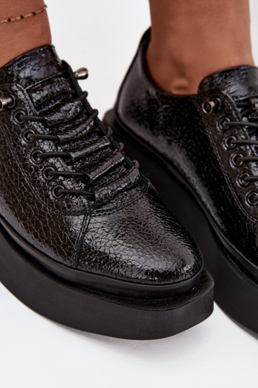 Botines de piel auténtica lacada Femenino con una plataforma Artiker 57C2041 de color negro