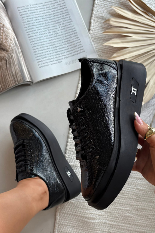 Botines de piel auténtica lacada Femenino con una plataforma Artiker 57C2041 de color negro