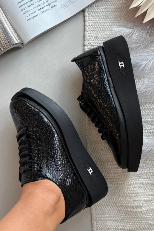 Botines de piel auténtica lacada Femenino con una plataforma Artiker 57C2041 de color negro