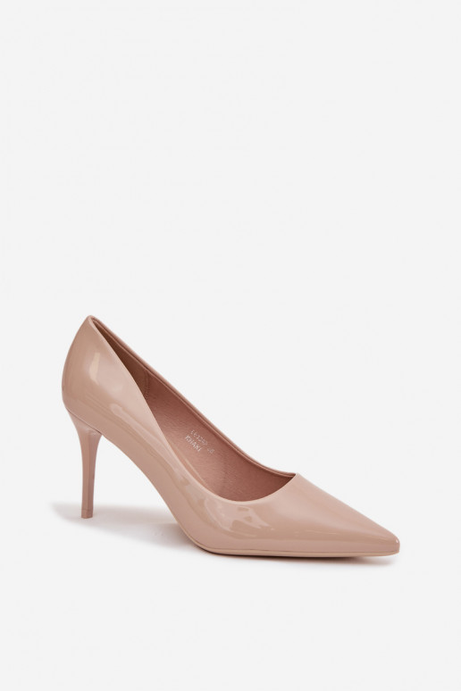 con efecto barniz Eko Piel zapatos de tacón alto Femenino Ze Szpiczastymi Noskami beige Jadira