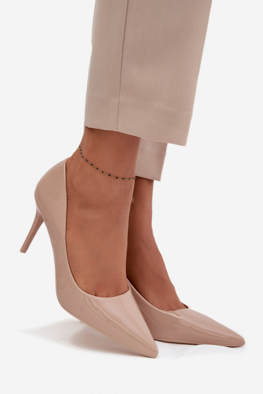 con efecto barniz Eko Piel zapatos de tacón alto Femenino Ze Szpiczastymi Noskami beige Jadira