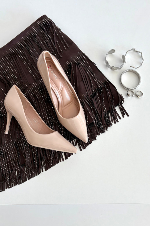 con efecto barniz Eko Piel zapatos de tacón alto Femenino Ze Szpiczastymi Noskami beige Jadira