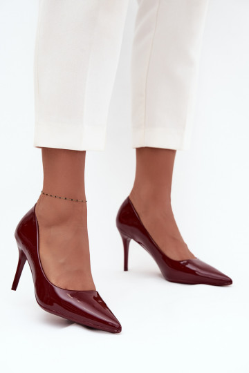 con efecto barniz Eko Piel zapatos de tacón alto Femenino Ze Szpiczastymi Noskami borgoña Jadira