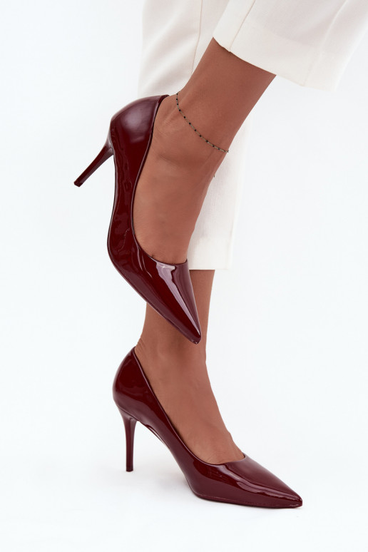 con efecto barniz Eko Piel zapatos de tacón alto Femenino Ze Szpiczastymi Noskami borgoña Jadira
