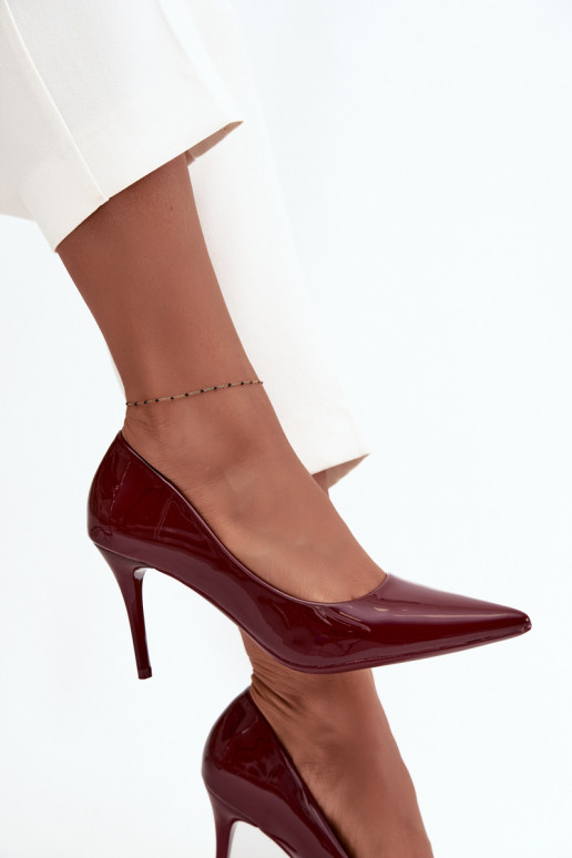 con efecto barniz Eko Piel zapatos de tacón alto Femenino Ze Szpiczastymi Noskami borgoña Jadira