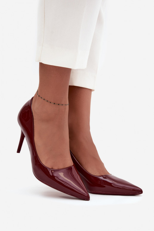 con efecto barniz Eko Piel zapatos de tacón alto Femenino Ze Szpiczastymi Noskami borgoña Jadira