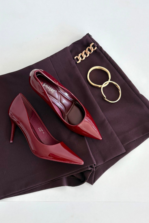 con efecto barniz Eko Piel zapatos de tacón alto Femenino Ze Szpiczastymi Noskami borgoña Jadira