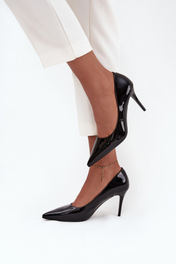 con efecto barniz Eko Piel zapatos de tacón alto Femenino Ze Szpiczastymi Noskami de color negro Jadira