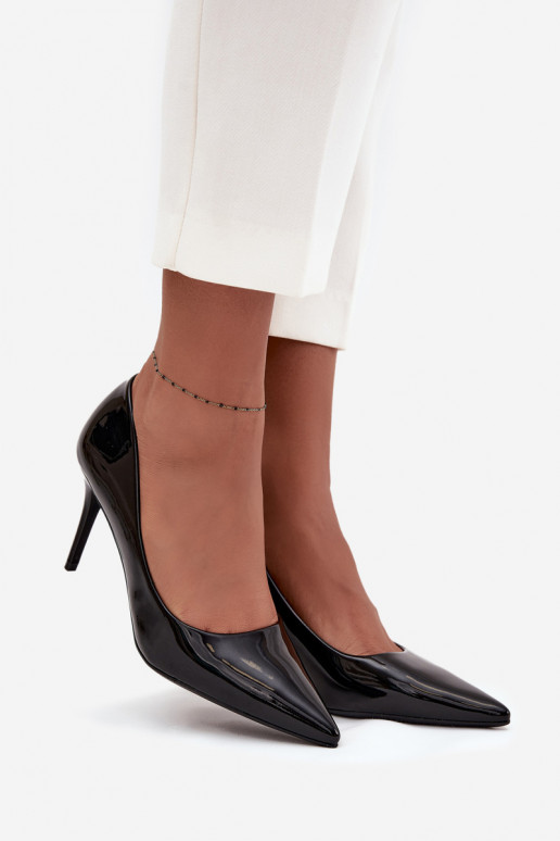 con efecto barniz Eko Piel zapatos de tacón alto Femenino Ze Szpiczastymi Noskami de color negro Jadira