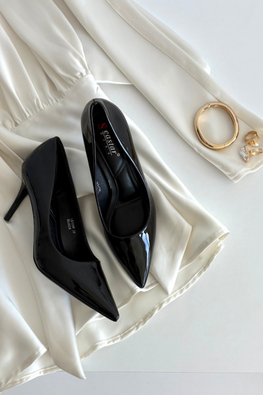 con efecto barniz Eko Piel zapatos de tacón alto Femenino Ze Szpiczastymi Noskami de color negro Jadira