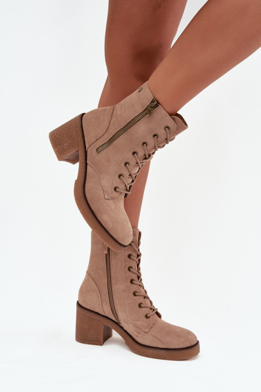 calentamiento Botas de mujer con un encaje y cremallerasami beige Paressa