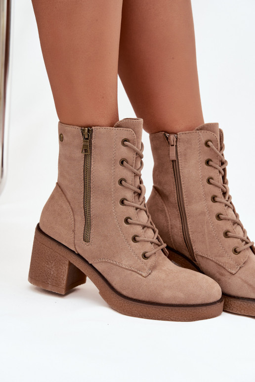 calentamiento Botas de mujer con un encaje y cremallerasami beige Paressa