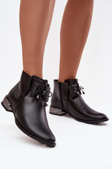 Botines de mujer de cuero natural con tacón bajo Zazoo 1396 color negro 2