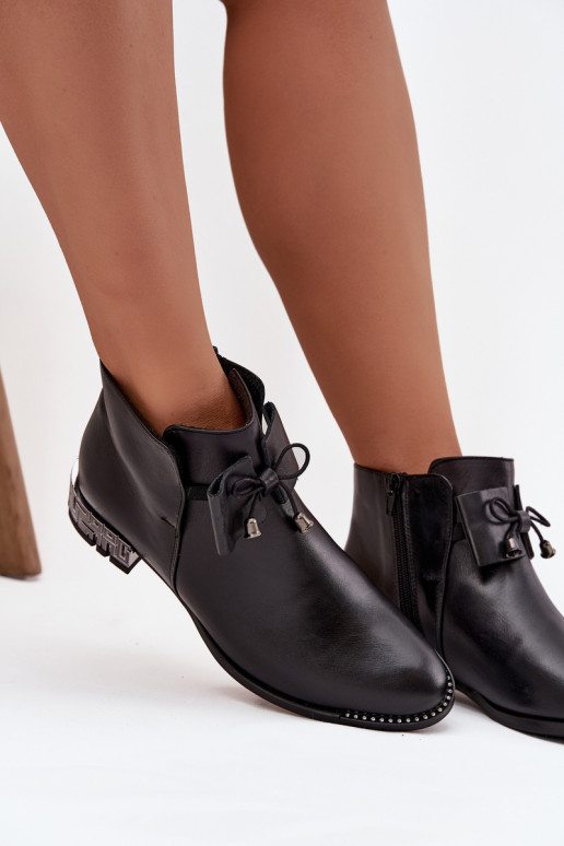 Botas de mujerActivadoturalnej Skóry En un tacón bajo Zazoo 1396 de color negro