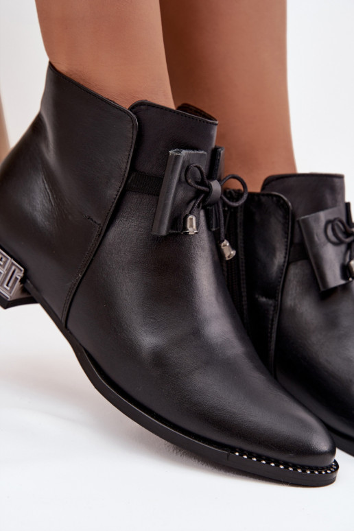 Botas de mujerActivadoturalnej Skóry En un tacón bajo Zazoo 1396 de color negro