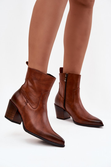 Piel botas estilo vaquero Femenino con tacones calentamiento Zazoo 60565 color marrón 2