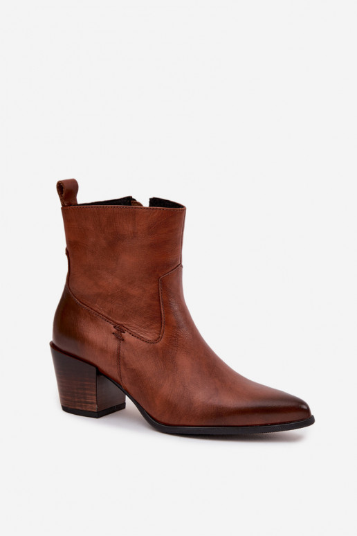 Piel botas estilo vaquero Femenino con tacones calentamiento Zazoo 60565 color marrón