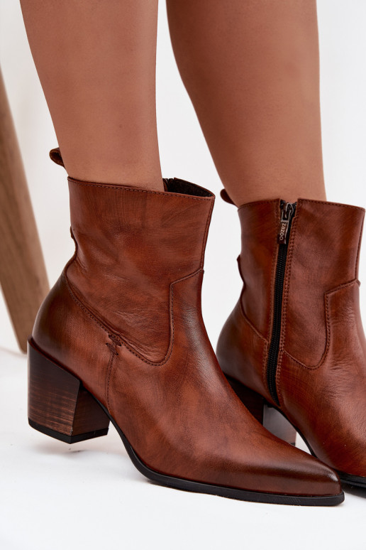 Piel botas estilo vaquero Femenino con tacones calentamiento Zazoo 60565 color marrón