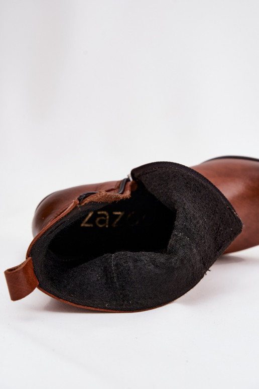 Piel botas estilo vaquero Femenino con tacones calentamiento Zazoo 60565 color marrón