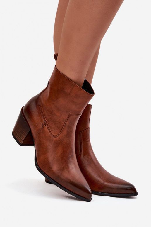 Piel botas estilo vaquero Femenino con tacones calentamiento Zazoo 60565 color marrón