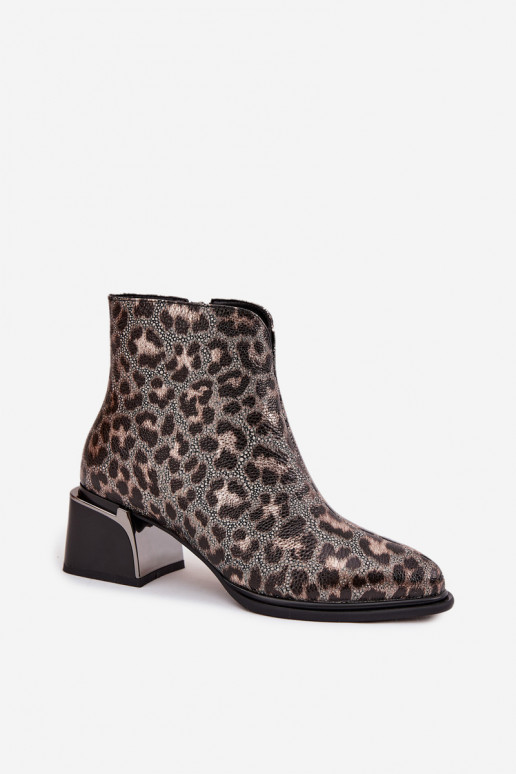 Piel Botas de mujer reloj calentamiento con estampados de piel de leopardo D&A CR52-622 Negro y-color dorado