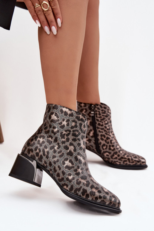 Piel Botas de mujer reloj calentamiento con estampados de piel de leopardo D&A CR52-622 Negro y-color dorado