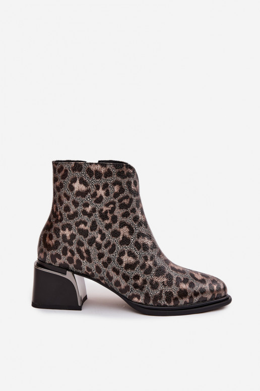 Piel Botas de mujer reloj calentamiento con estampados de piel de leopardo D&A CR52-622 Negro y-color dorado