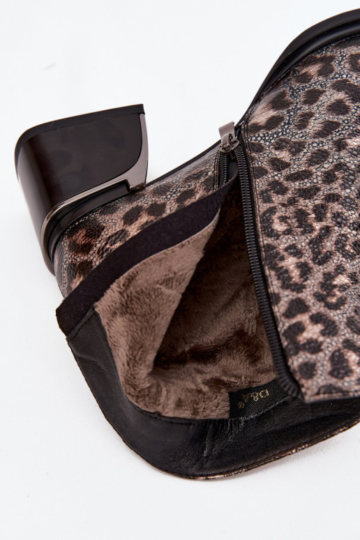 Piel Botas de mujer reloj calentamiento con estampados de piel de leopardo D&A CR52-622 Negro y-color dorado