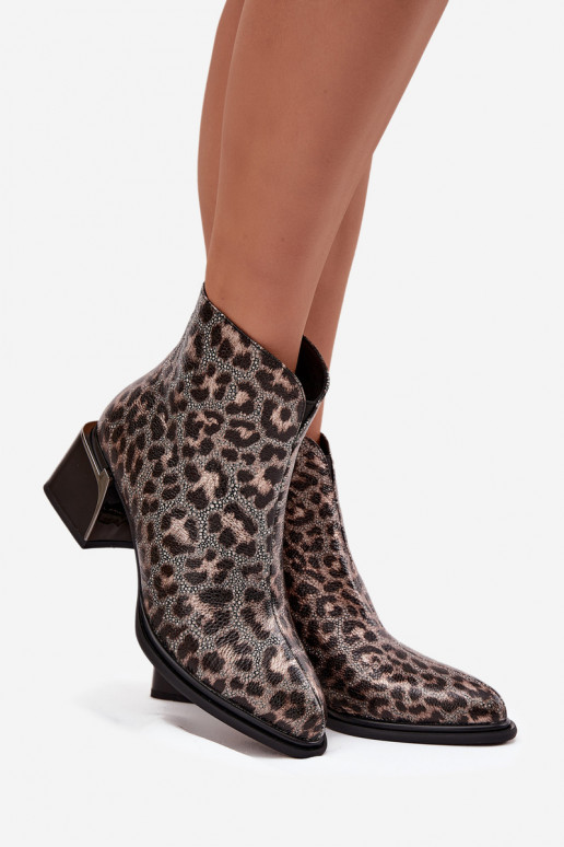 Piel Botas de mujer reloj calentamiento con estampados de piel de leopardo D&A CR52-622 Negro y-color dorado
