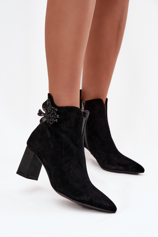 de gamuza Botas de mujer con adornos D&A CR52-686 de color negro