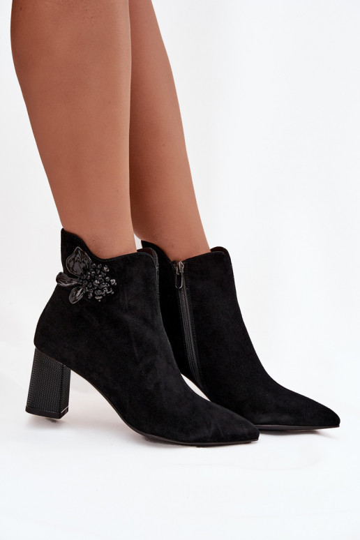 de gamuza Botas de mujer con adornos D&A CR52-686 de color negro