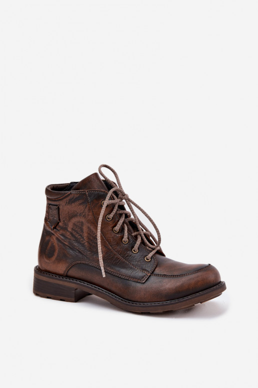 Botas de mujerActivadoturalnej Skóry con tacones anchos Tiene queciejka 07063-02 color marrón